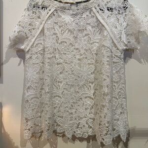 Women's White Lace Short Sleeve Top